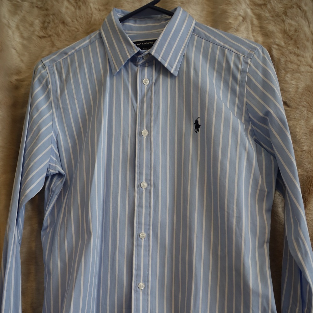 Light blue pinstripe Ralph Lauren button up shirt